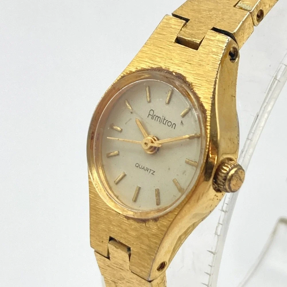 Vintage Armitron Womens Watch 11mm Gold Tone Petite Round New Battery 7